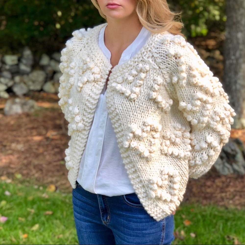 Chunky Knit Cream Cardigan Hearts